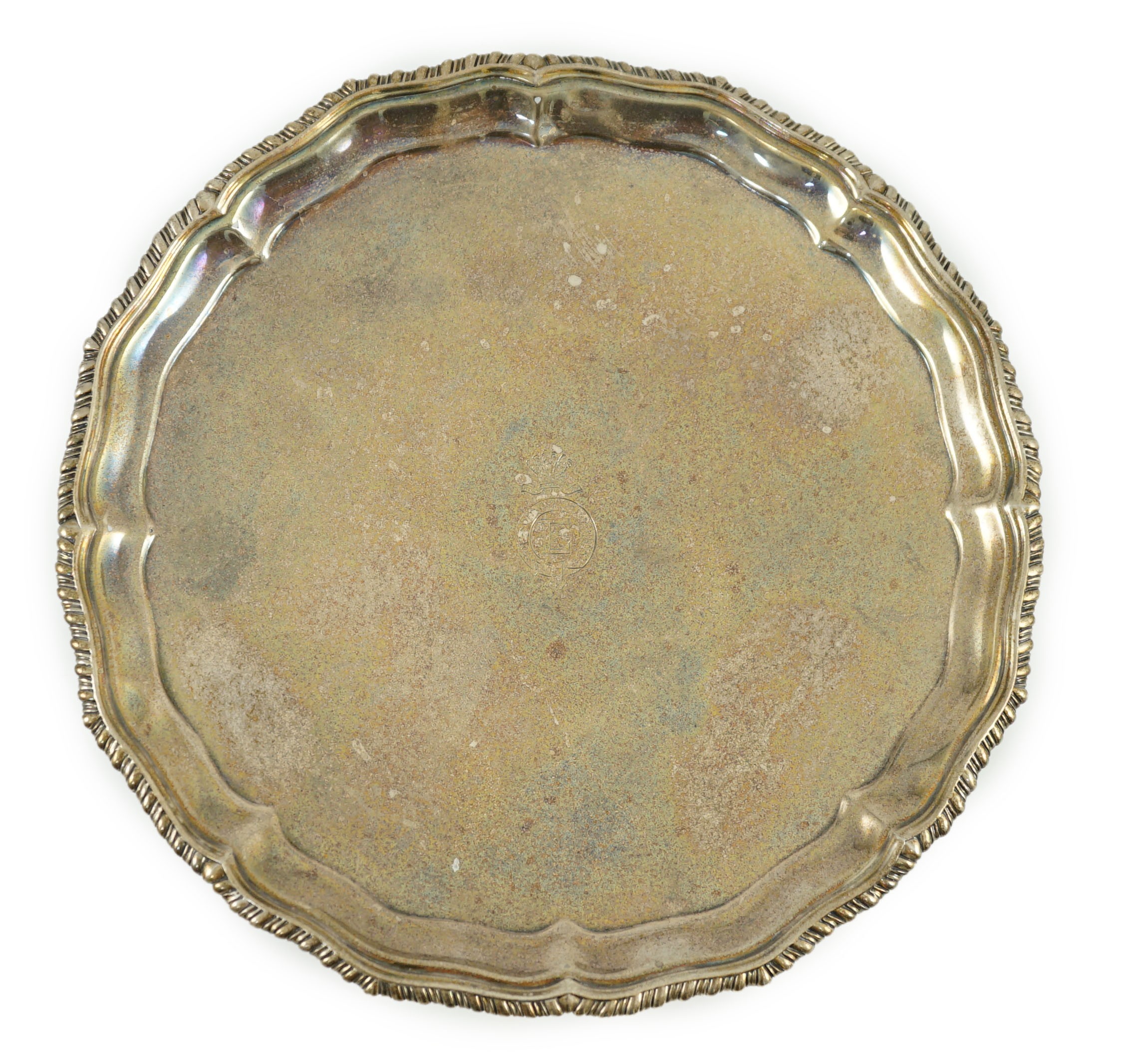 A George V silver waiter, by Charles Stuart Harris & Sons, with engraved Royal presentation inscription, ' From Aunt Toria, Aunt Maud & Uncle Charles, 28.6.19'
